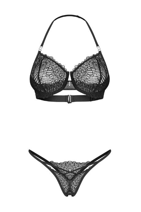Жіноча білизна Комплект Obsessive ILIOSA SET bra & crotchless thong Чорний