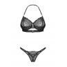Жіноча білизна Комплект Obsessive ILIOSA SET bra & crotchless thong Чорний колір