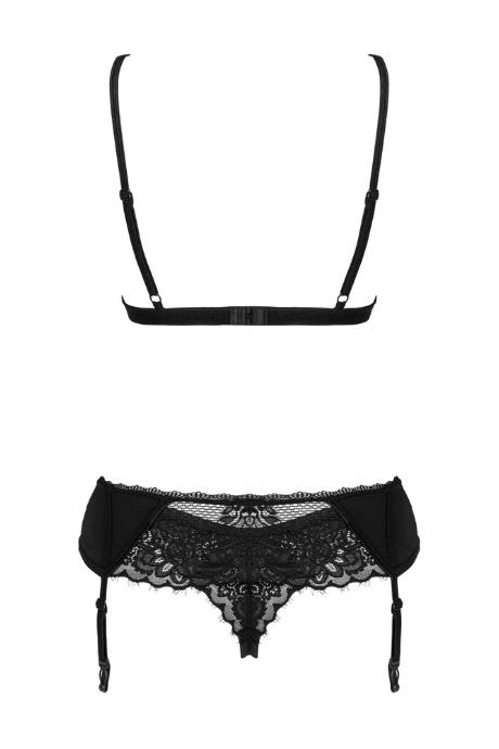 Жіноча білизна Комплект Obsessive MADERRIS SET bra garter belt & thong Чорний колір