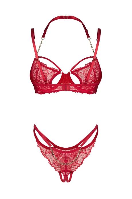 Жіноча білизна Комплект Obsessive MATILDEA SET bra & crotchless thong Червоний