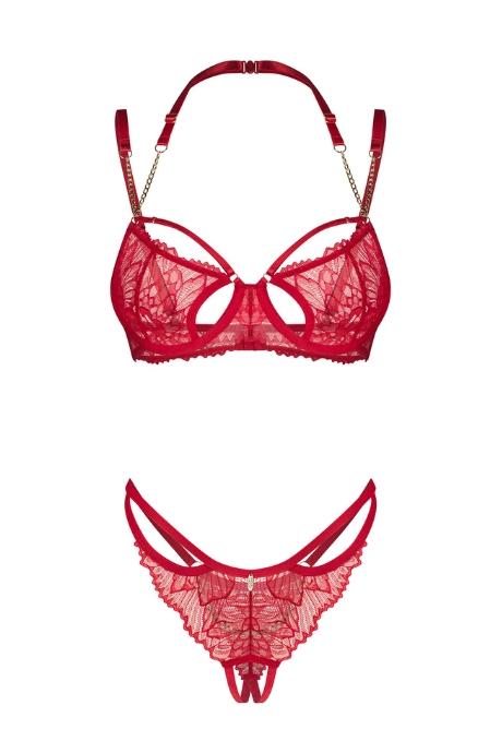 Жіноча білизна Комплект Obsessive MATILDEA SET bra & crotchless thong Червоний