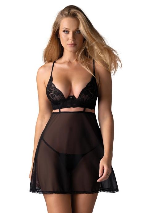 распродажа Obsessive NUTRIS Babydoll сорочка и трусы стринг черный