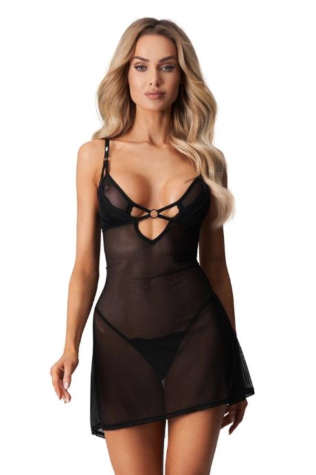 Жіноча білизна Комплект Obsessive ALLIANE CHEMISE & thong Чорний