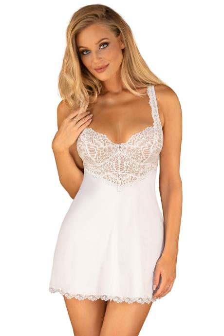 Жіноча білизна Комплект Obsessive AMOR BLANCO CHEMISE & thong Білий