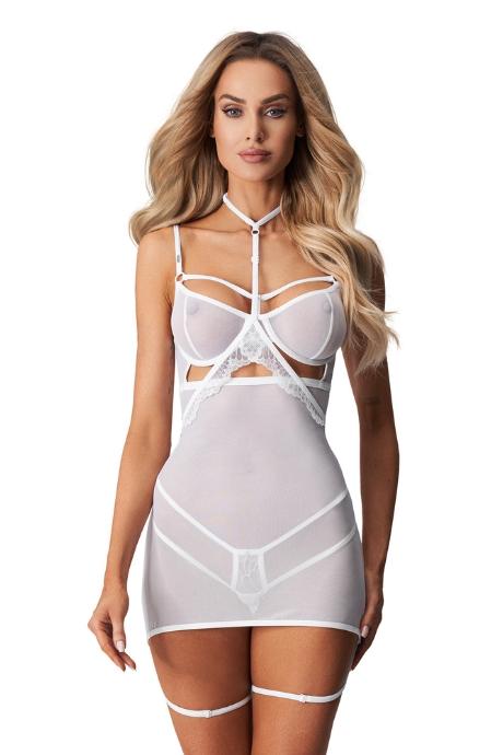Жіноча білизна Комплект Obsessive ARROWEL CHEMISE & thong Білий