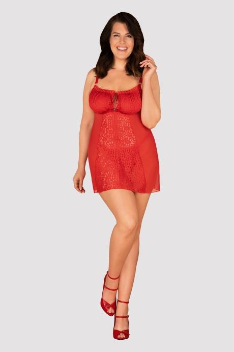 Жіноча білизна Комплект Obsessive BLOSSMINA CHEMISE & thong Червоний