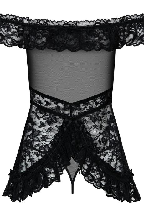 Жіноча білизна Комплект Obsessive FLORES BABYDOLL & thong Чорний
