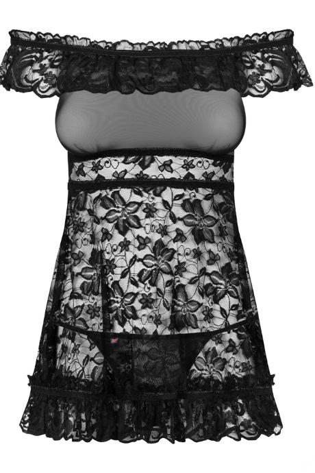 Жіноча білизна Комплект Obsessive FLORES BABYDOLL & thong Чорний
