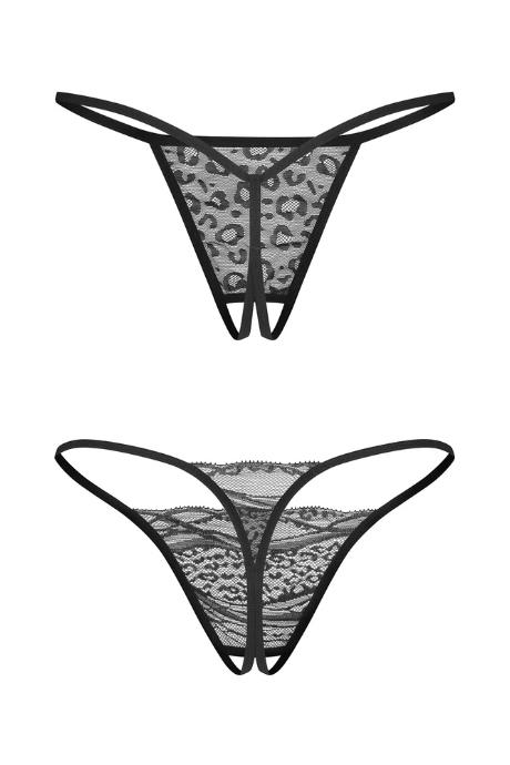 Жіноча білизна Стрінги Obsessive BIANCA crotchless thong 2 пари Чорний