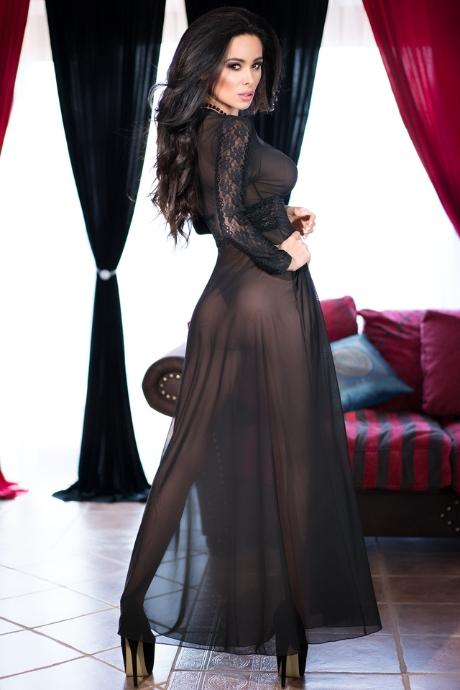 Пеньюар Chilirose 4136 PEIGNOIR Long Shirt & thong Чорний