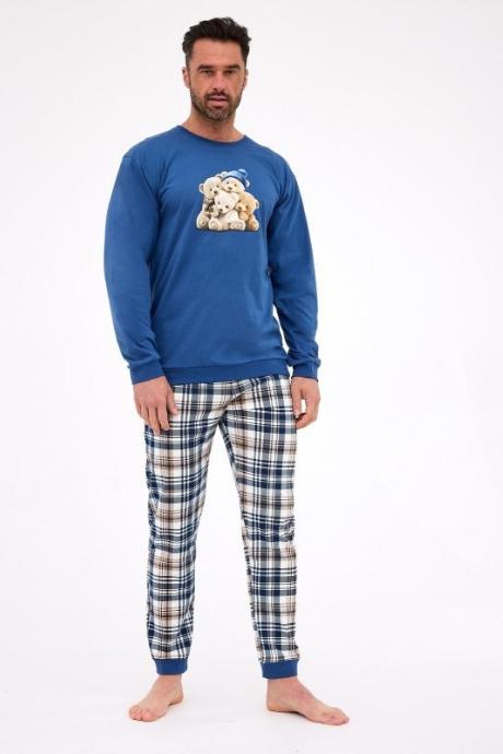 Cornette 115-292 B25 Піжама чоловіча з футболкою з довгим рукавом та штанами 292 BEARS джинсово-бежевий колір