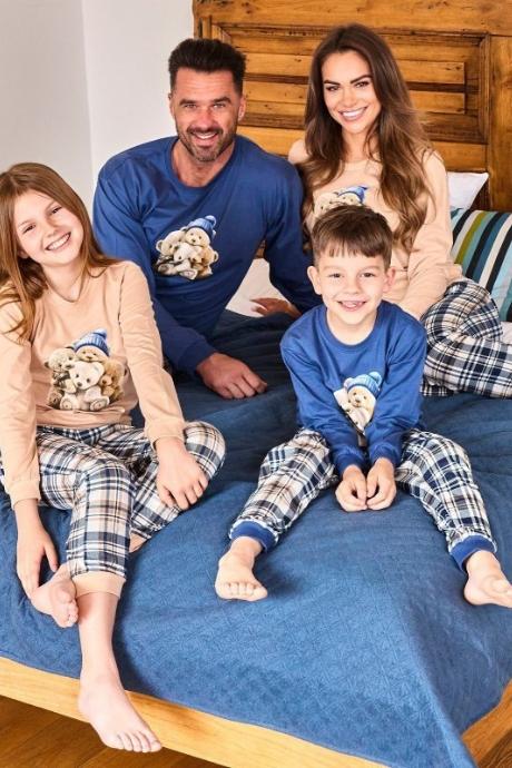 Cornette 115-292 B25 Піжама чоловіча з футболкою з довгим рукавом та штанами 292 BEARS джинсово-бежевий колір