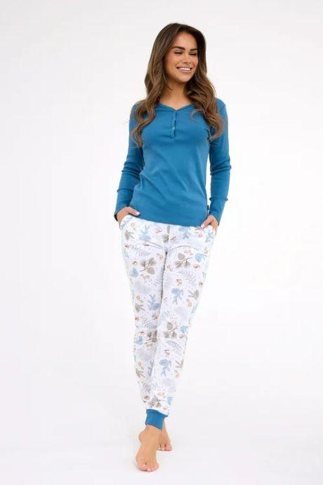 Cornette 723-300 B25 Піжама жіноча з футболкою з довгим рукавом та штанами 300 Lucy блакитно-біло-сірий