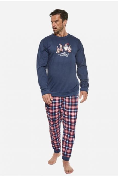 Cornette 115-21 Піжама чоловіча з футболкою з довгим рукавом та брюками 175 Gnomes синій
