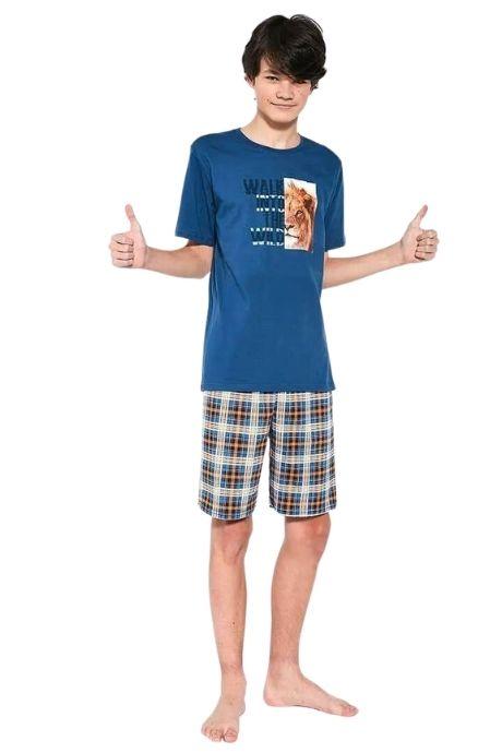 Cornette 551-22 Піжама для хлопчиків підлітків з футболкою з коротким рукавом і шортами 35 Wild принт 170/S  синій колір