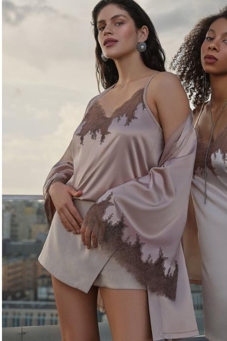 Effetto S03405 Піжама жіноча з майкою та шортами рожевий беж колір