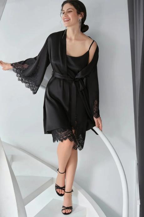 Effetto 04102SL Нічна сорочка жіноча на бретелі чорний колір