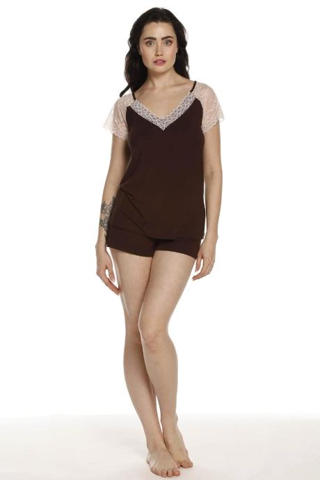 Effetto Пижама 03219 Піжама жіноча з футболкою з коротким рукавом та шортами коричневий