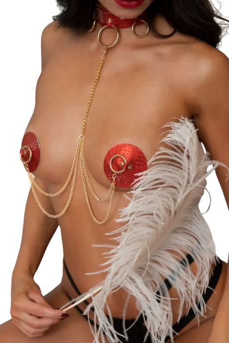 JSY Пестис-стікери з чокером та ланцюжками-каскадом JSY Nipple Sticker RT236103 Red колір