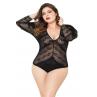 JSY Мереживне боді JSY «Спокуслива Мері» Plus Size Black рукава-ліхтарики дрібна сітка чорний колір