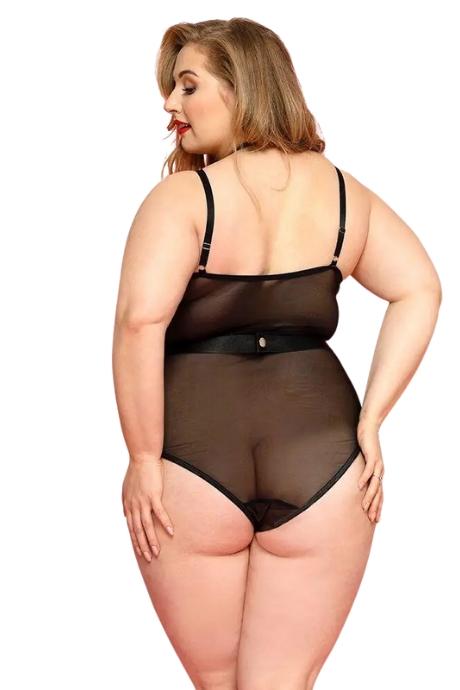 JSY Сексуальне боді JSY «Пристрасна Лорейн» Plus Size Black люверси стрепи екошкіра шнурівка чорний колір