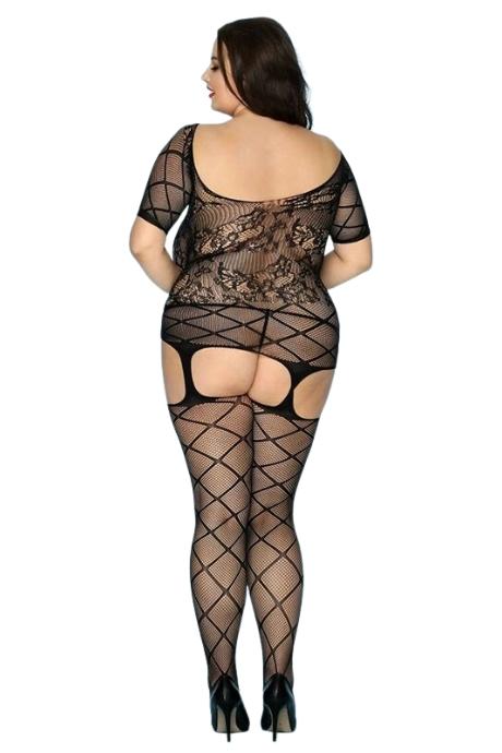 JSY Бесшовный бодистокинг JSY «Пошлая Грейс» Plus Size Black длинный рукав имитация чулок мелкая сет