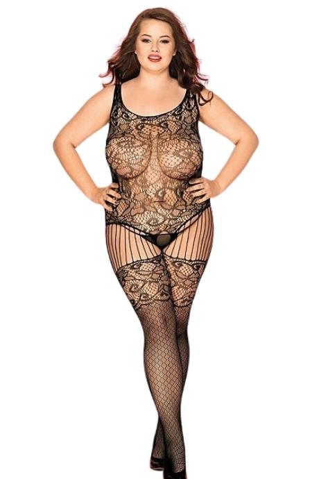 JSY Нежный бодистокинг с имитацией чулок Black