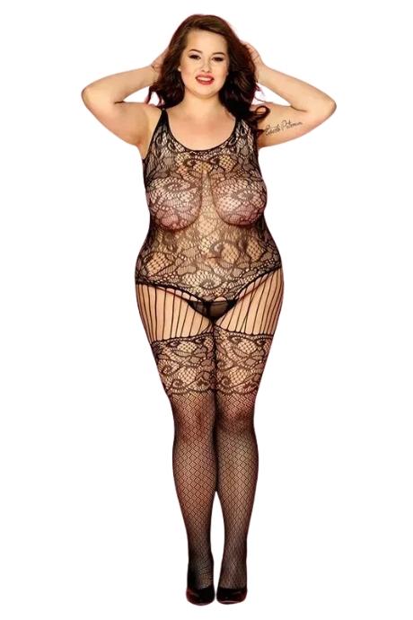JSY Сетчатый бодистокинг JSY «Любовница Зоуи» Plus Size Новинки Black имитация чулков доступ
