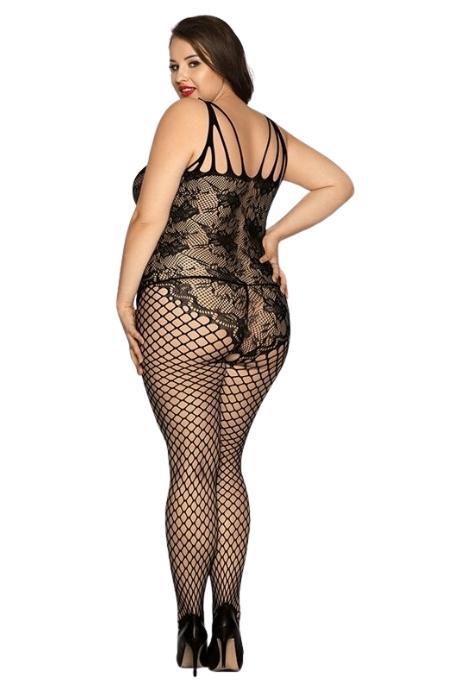 JSY Сетчатый бодистокинг JSY «Нежная Люси» Plus Size black имитация боди имитация шнуровки