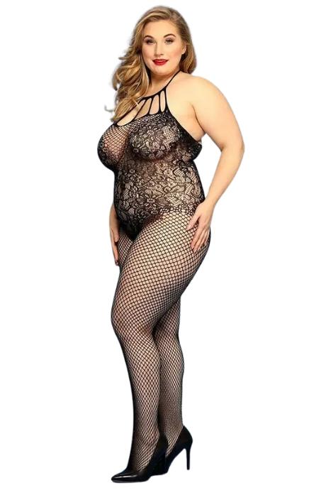 JSY Сетчатый бодистокинг JSY «Откровенная Мадлен» Plus Size Black имитация боди кружево доступ