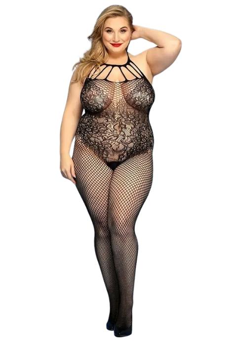 JSY Сетчатый бодистокинг JSY «Откровенная Мадлен» Plus Size Black имитация боди кружево доступ