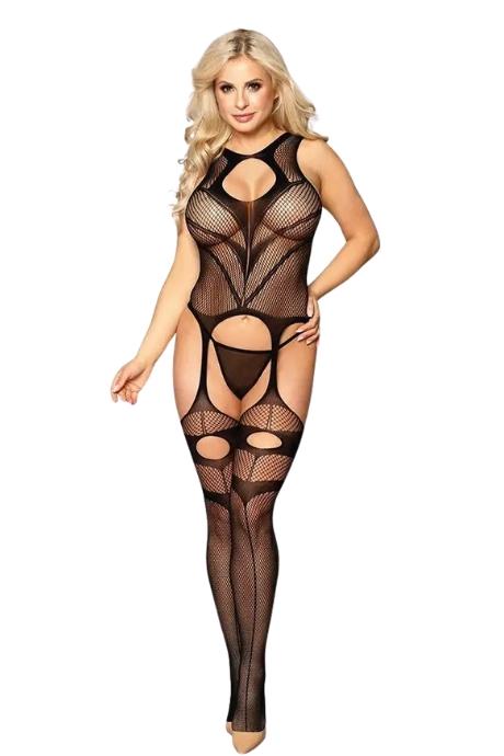 JSY Сетчатый бодистокинг с имитацией чулок 
