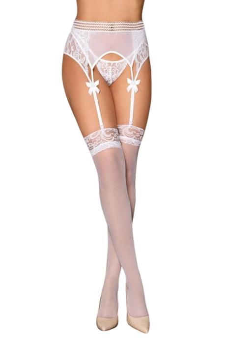 JSY Белоснежный комплект с чулками JSY 7837: white стринги пояс для чулок кружево бант