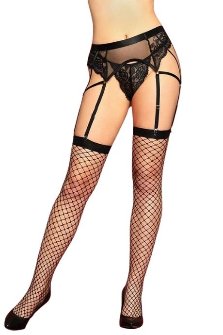JSY Еротичний комплект JSY 7752: трусики-стрінги пояс для панчохи та панчохи Black колір