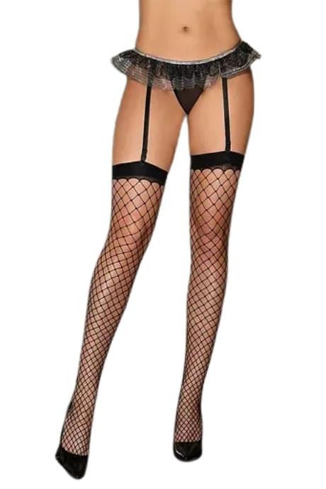 JSY Спокусливий комплект JSY 7851 Black стрінги з оборкою та гартерами панчохи чорний колір