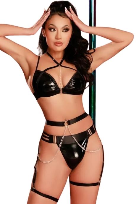 JSY Еротичний комплект JSY «Пристрасна Еліза» топ стрінги пояс-гартери чорний колір