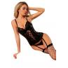 JSY Еротичний комплект JSY «Витончена Полі» корсет стрінги панчохи чорний колір