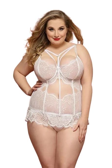 JSY Ніжний комплект білизни JSY «Мила Бейлі» Plus Size White корсет стрінги стрепи мереживо білий колір
