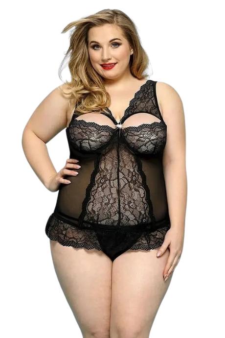 JSY Сексуальний комплект білизни JSY «Скромниця Брук» Plus Size Black мереживо корсет стрінги чорний колір