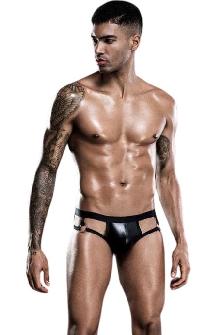 JSY Лакові чоловічі труси з відкритою попкою Black колір