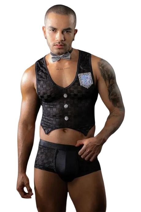 JSY Чоловічий еротичний костюм офіціанта JSY «Обаятельный Михаэль» метелик чорний колір