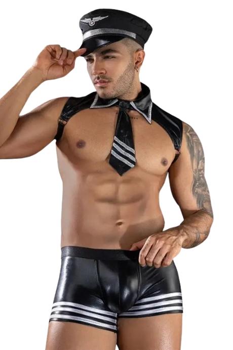 JSY Чоловічий еротичний костюм пілота JSY «Чарівний Вільям» шорти кепка топ чорний колір
