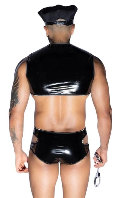JSY Чоловічий еротичний костюм поліцейського JSY «Відважний Луї» боді кепка наручники чорний колір