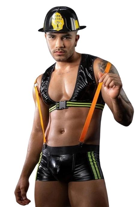 JSY Чоловічий еротичний костюм пожежного JSY «Вогняний Себастьян» 4 предмети чорний колір