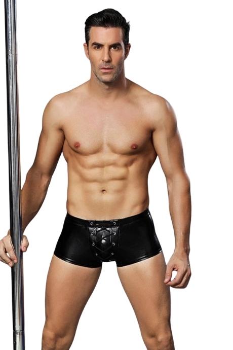 JSY Еротичні чоловічі лакові труси зі шнурівкою Black колір