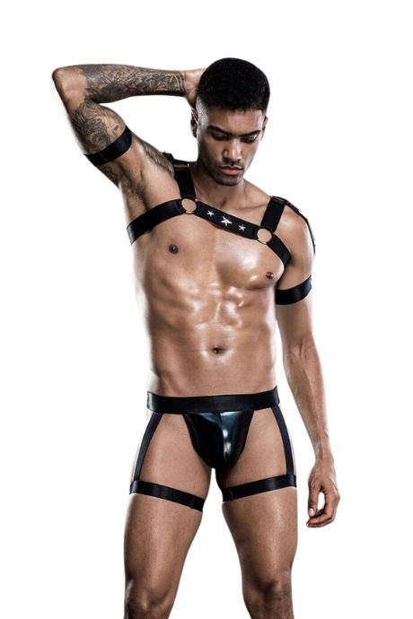 JSY Еротичний комплект для чоловіків труси+портупея Black колір