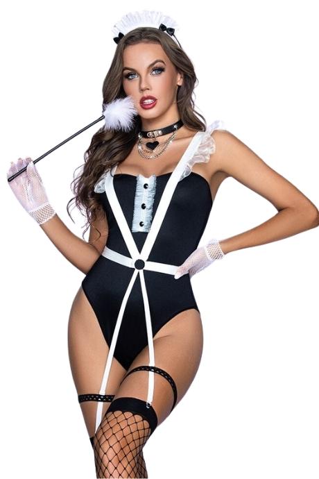 JSY Еротичний костюм покоївки JSY «Чистюля Джуді» 8 предметів чорний колір