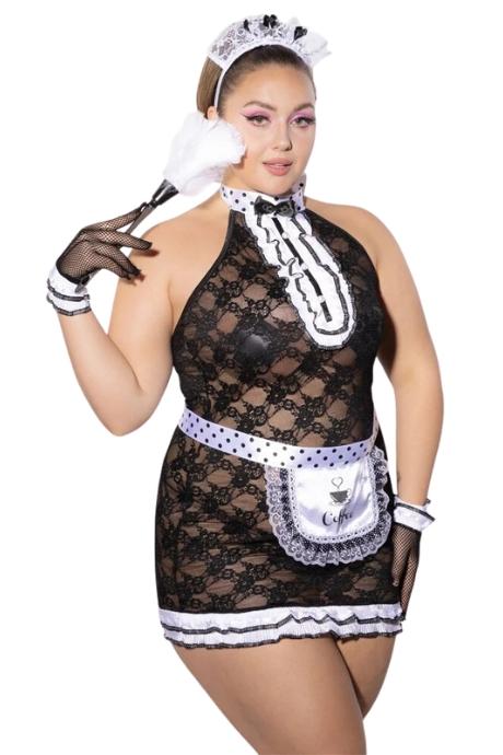 JSY Еротичний костюм покоївки JSY P61107 Plus Size чорний колір