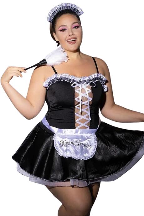 JSY Еротичний костюм покоївки JSY P61110 Plus Size чорний колір