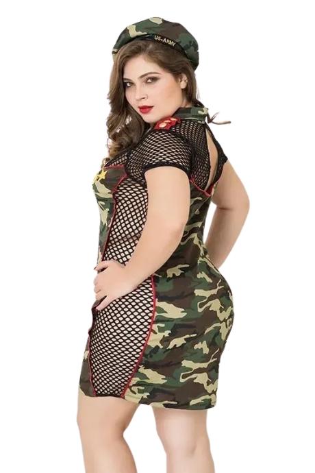 JSY Еротичний костюм JSY «Армійська красуня» Plus Size military плаття краватка бере стрінги зелений колір